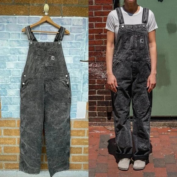 Carhartt Work In Progress acid Black Bib Double Knee Overalls large - Picture 1 of 15